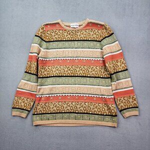 Alfred Dunner Sweater Women's Small Multicolor Striped Sequins Long Sleeve Top